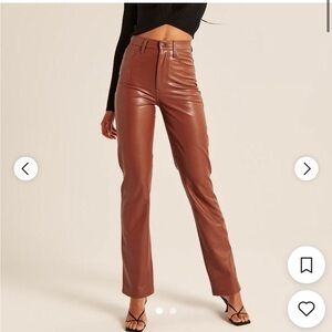 Abercrombie & Finch Vegan Leather 90s Straight Pants in Cognac Brown